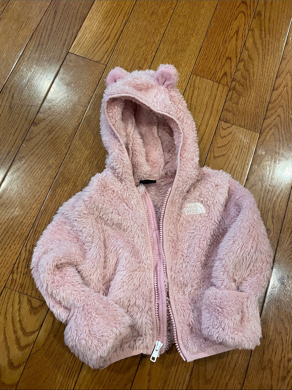 The North Face Light Pink Fuzzy Hooded Jacket with Ear Details - very good cond